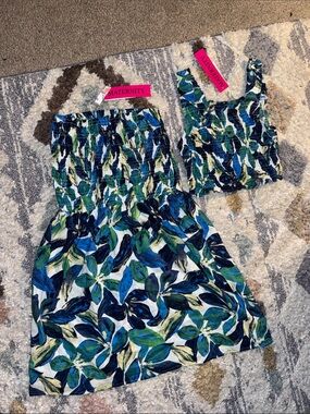 Times Two Blue & Gre Leaf Print Maternity Dress/Skirt with Tank Top